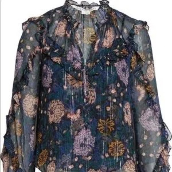 Veronica Beard Abra Floral Sheer Blouse.Size 4 - Picture 2 of 6